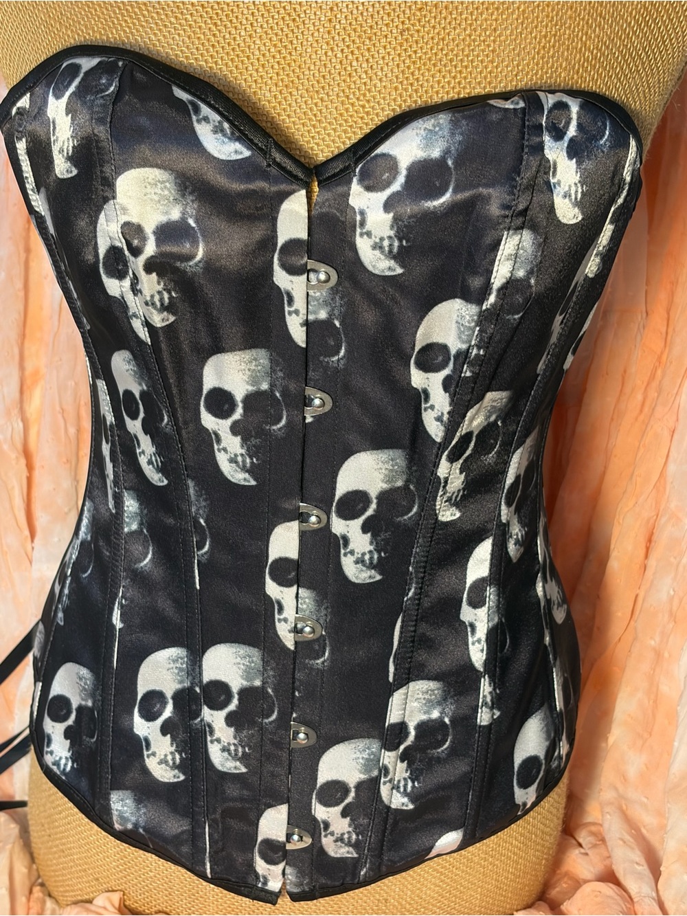 Skull Print Bustier Corset Top - Black and White